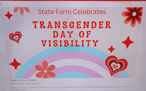 BREAKING: Just obtained a screenshot of the State Farm company's internal login screen today, stating "State Farm Celebrates Transgender Day of Visibility"