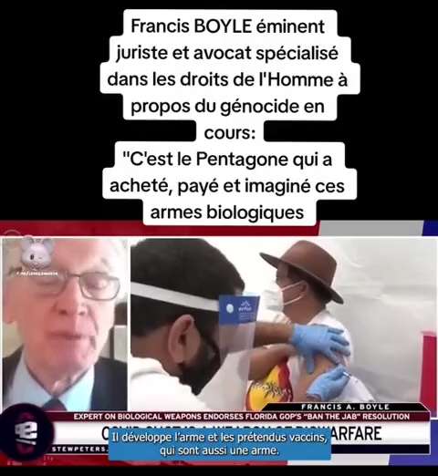 🇫🇷💥Francis BOYLE : Juriste et Avocat 💥

C’est Le Pentagone qui a acheté, payé, et imaginé ces Ar...