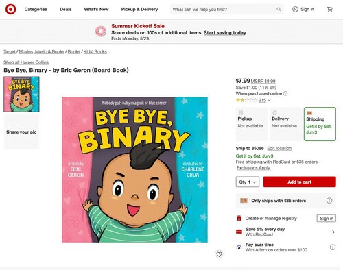 Target hasn't changed anything. They are still promoting books for KIDS that include LGBTIA+ propoganda like "Bye Bye Binary"

Keep the pressure on. They hate you and your kids - never buy another product at Target unless and until they stop.