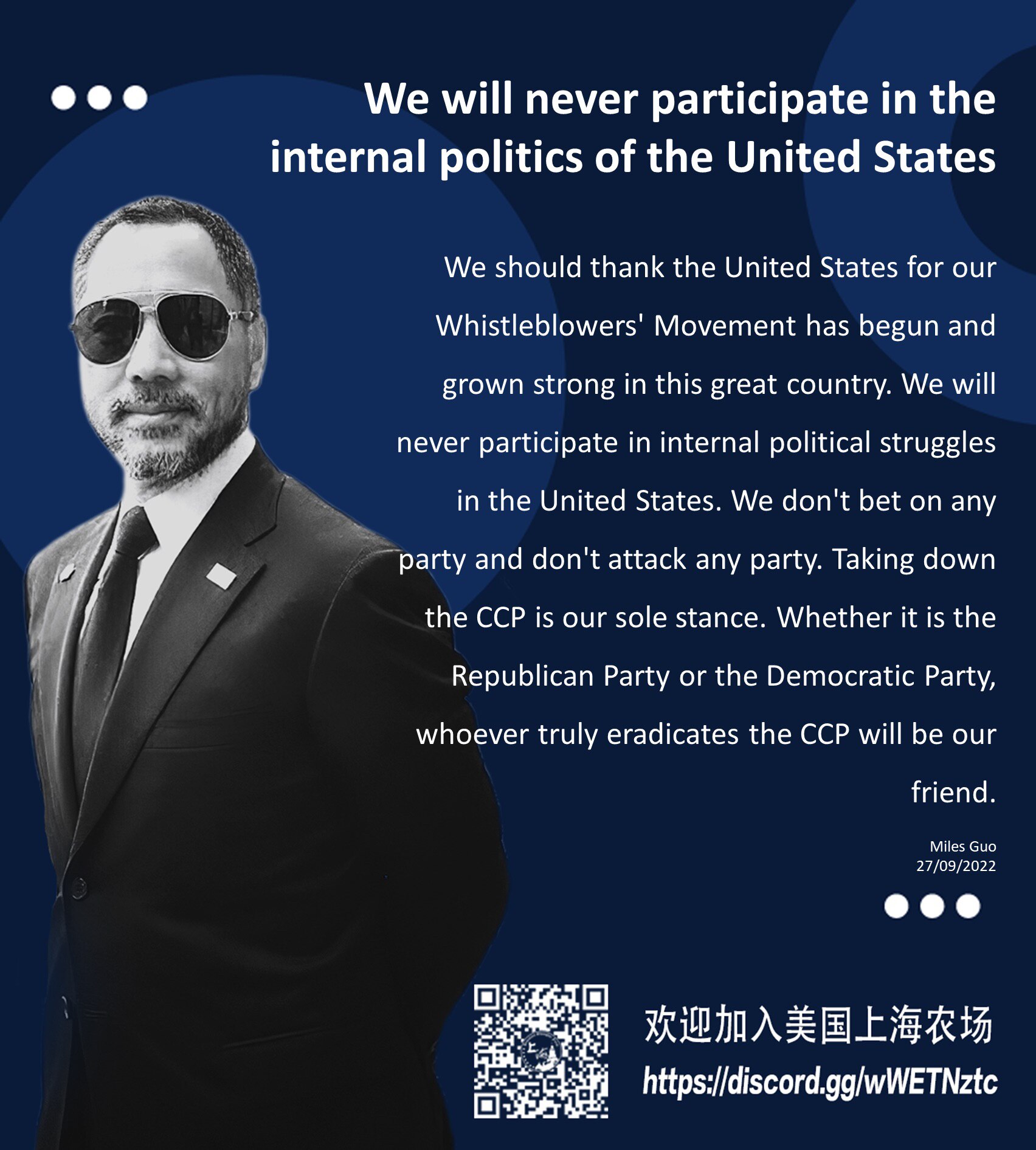 👉👉👉We will never participate in the internal politics of the United States 

👉👉👉我们永远不参与美国内部政治
...