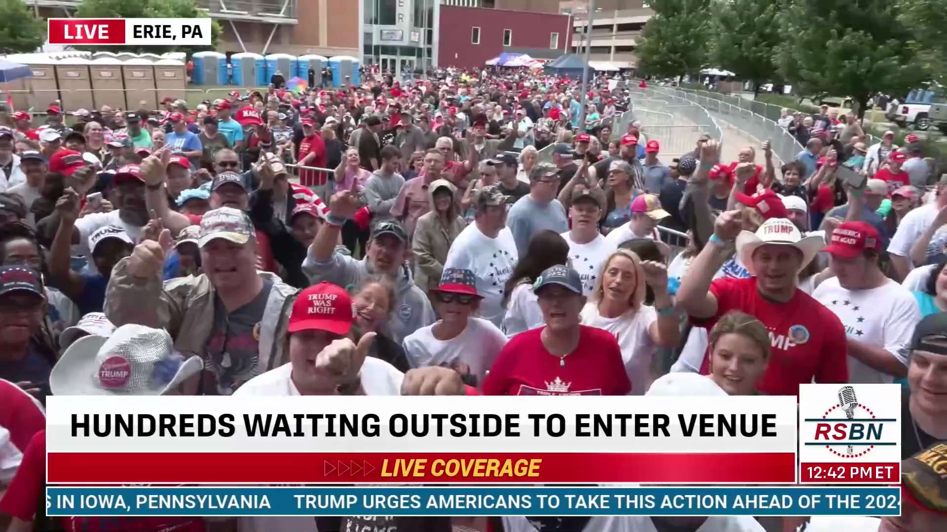 The crowd chants  USA! USA! USA!  At the Make America Great Again Rally in Erie, PA