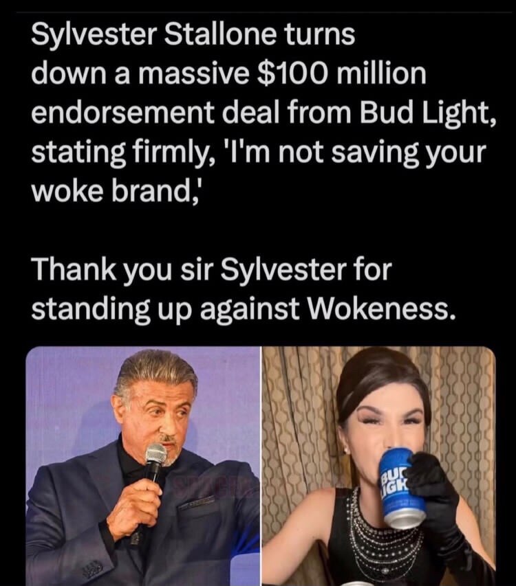 SYLVESTER STALLONE SAYS SHOVE IT TO WOKENESS.  👇
