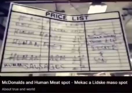 ⚠️強烈なシーン⚠️


💥💥🚨マクドナルドと人肉

マクドナルドや他のファストフードチェーンは長年にわたり、人身売買業者による遺体の処理を支援してきた。

人間の肉、軟骨、骨は、少なくとも数十...