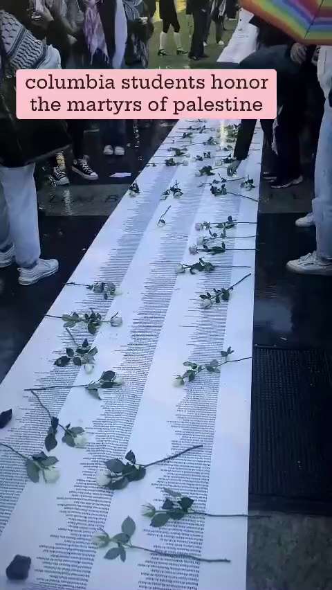 Students at Columbia University arranged a memorial event to honor the Palestinians who fell victim ...