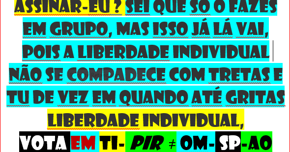 220424-Stop, Pára, escuta,olha e anda-ifc-pir-2DQNPFNOA-HVHRL
https://verdade-rigor-honestidade-diferente.blogspot.com/2017/01/220117-stop-para-escutaolha-e-anda-ifc.html
ASSINA
UNIVERSO


PÉS NO CHÃO


FECHA OUVIDOS


ABRE OLHOS


DCLEAPG


https://gettr.com/post/p30uh73a81e


COM tanta treta dos
tretas tornei-me ateu


com excepção de DEUS


VOTA HVHRL EM TI ACABA
CORRUPÇÃO


NINGUÉM SUBORNA 10
MILHÕES


REGRAS DO JOGO


JURO


https://gettr.com/post/p30h676c2db


LEGALIDADE DEMOCRÁTICA


CANDIDATOS POR SORTEIO
TODOS 


IGUAIS PARA NÃO FICAR
REFÉM


VIOLAÇÃO DA CRP LEI
34/87


https://www.pgdlisboa.pt/leis/lei_mostra_articulado.php?nid=281&tabela=leis


EDD SÓ CONTARAM PARA
VOCÊ


OQDS DITADURA


LIBERDADE


https://gettr.com/post/p31zj4o63bf


2DQNPFNOA
