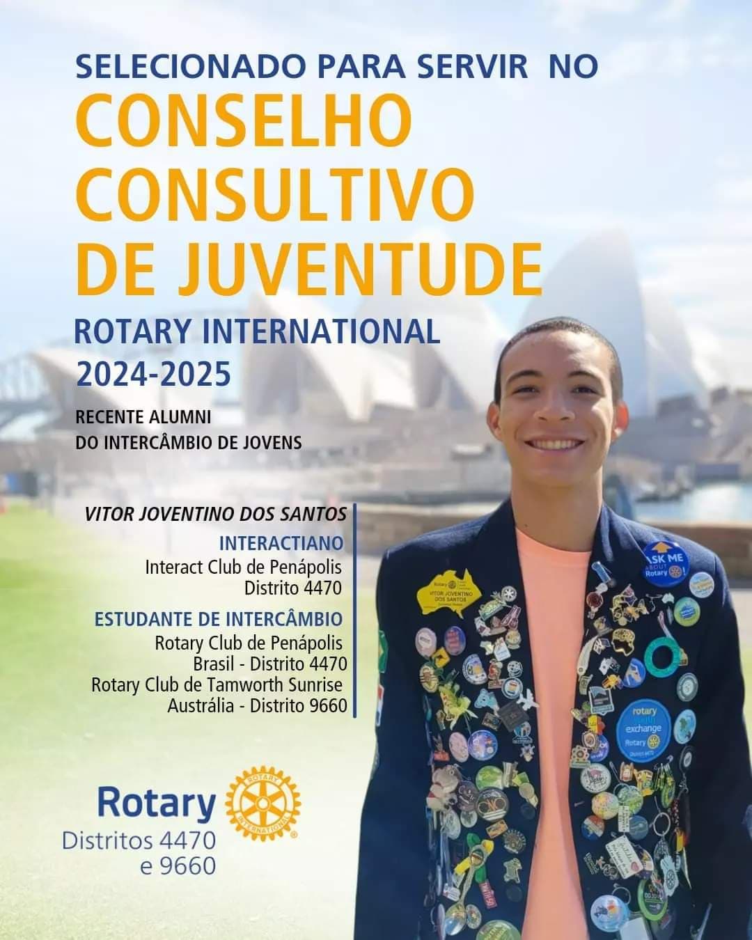 Jovem Vitor Joventino, intercambista e interactiano do distrito 4470 do Rotary, foi selecionado para...