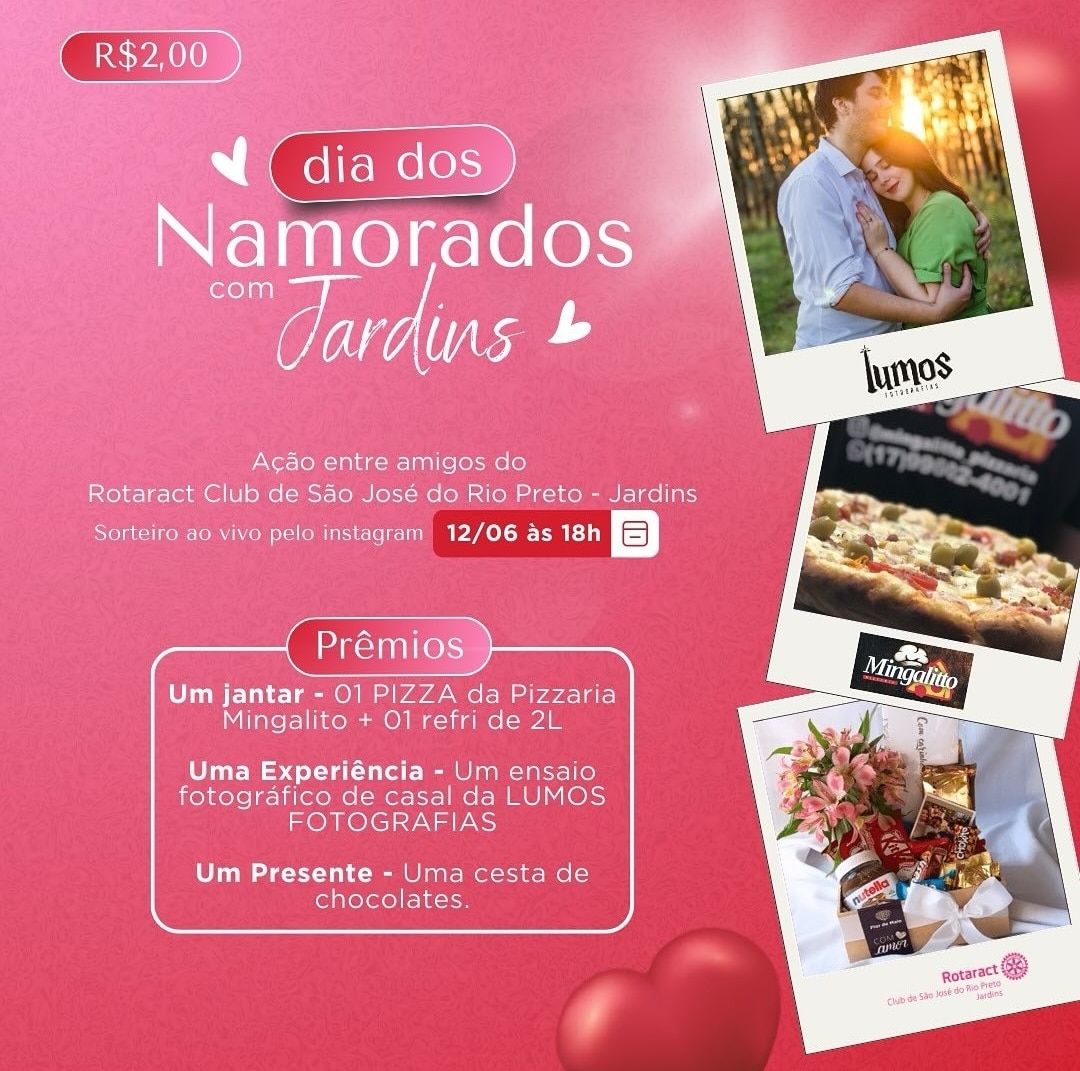 Rotaract Jardins:

Sorteio dia 12/06/2024, às 18h (horário de Brasília).

Serão três sortudos que le...