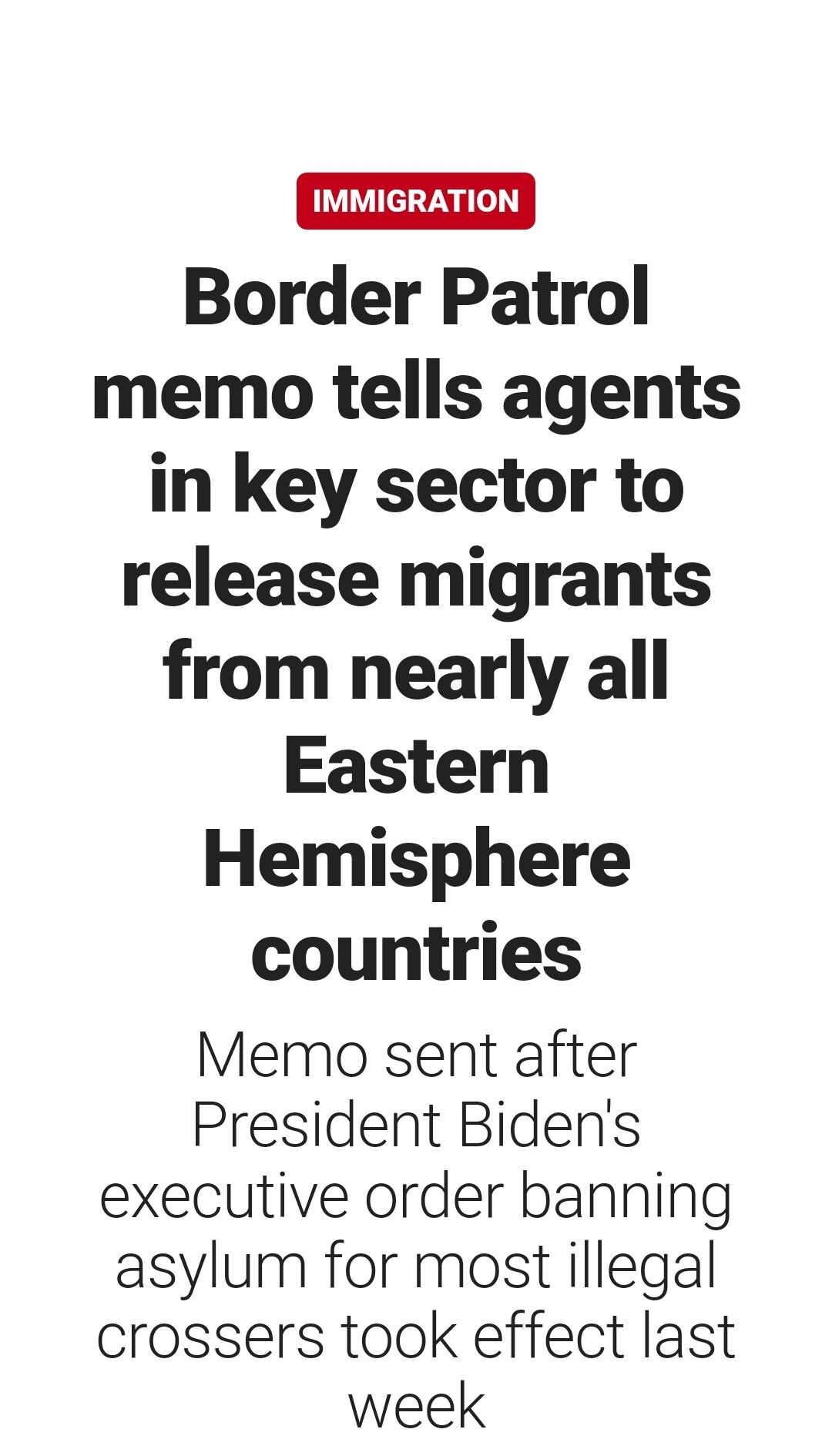 Internal Border Patrol memo instructs border patrol agents to release single adults from all but 6 countries in the Eastern Hemisphere & classify them as "hard" or "very hard" to remove. #LTI2