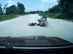 3 motorcyclists collide with each other and one is hit by a car 😱 (I thought this was impossible to...