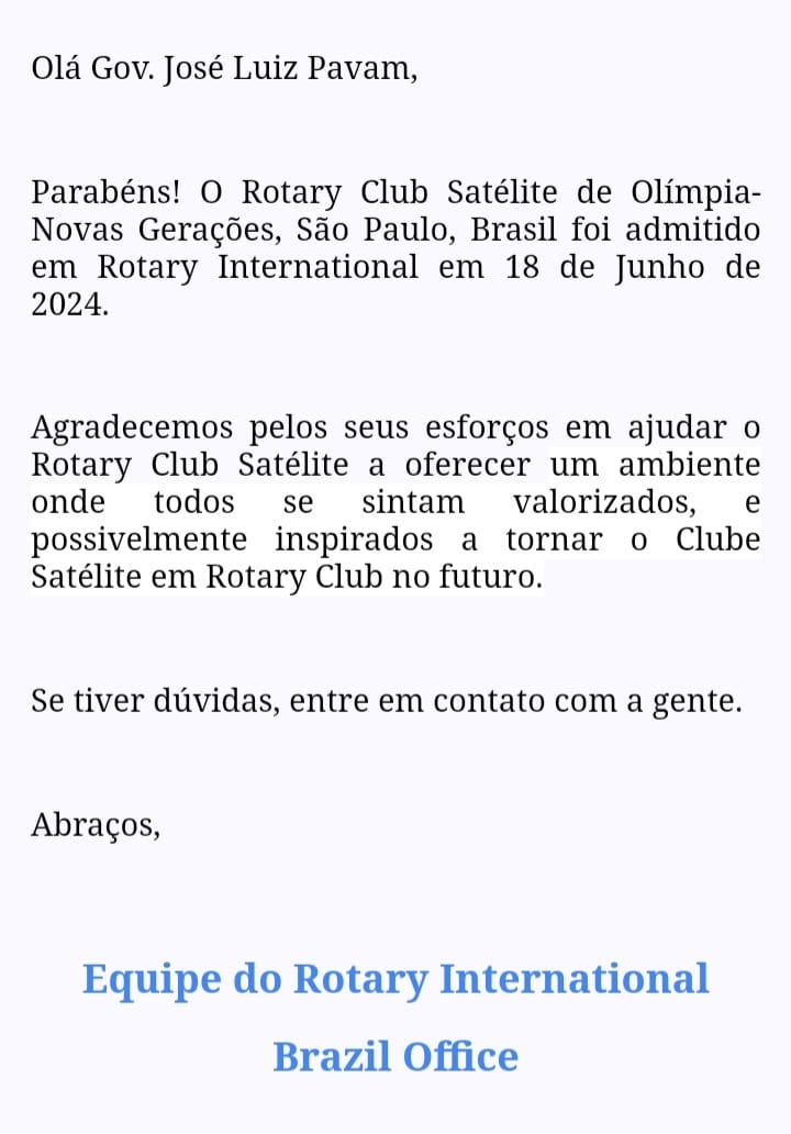 Na manhã de hoje, 19 de junho, o Gov. José Luiz Pavam recebeu o email do RIBO (Rotary International ...