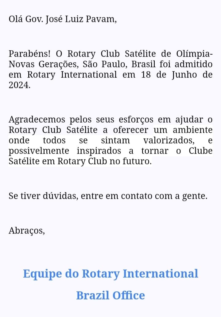 Na manhã de hoje, 19 de junho, o Gov. José Luiz Pavam recebeu o email do RIBO (Rotary International ...