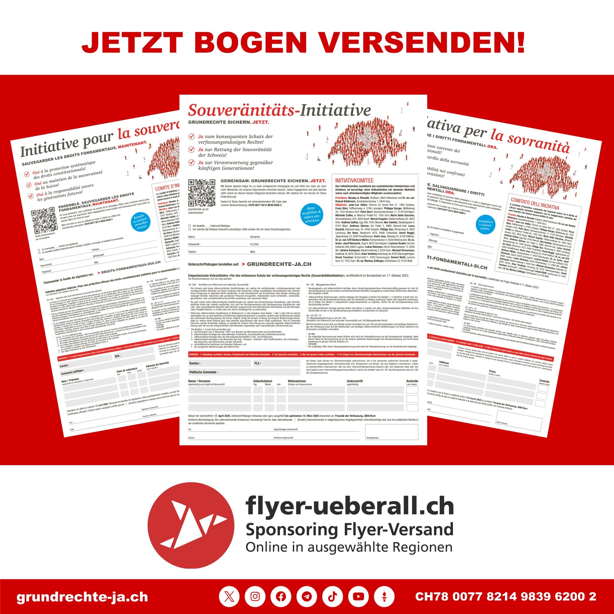 🇨🇭Jetzt Bogenversand sponsern!

👉🏻 Nur die #Souveränitätsinitiative kann unsere Grundrechte vor ...