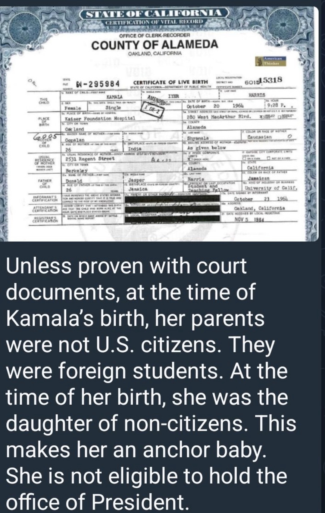 If Kamala isn’t LEGALLY able to hold the office of US President….

HOW THE HELL IS SHE ABLE HOLD THE OFFICE OF VICE PRESIDENT?!?!?!

Asking for EVERY critical thinking American.