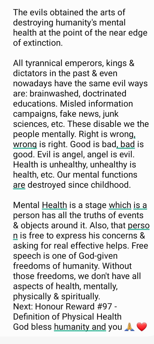 Honour Reward #98 - Definition of Mental Health  

