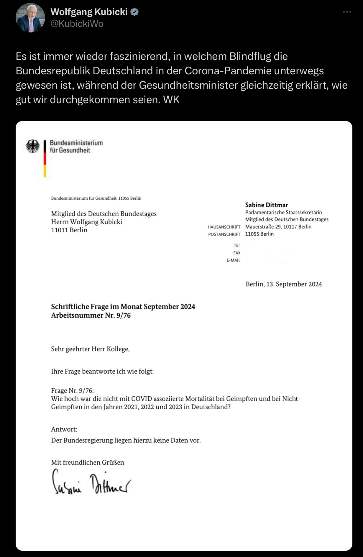 Hab geantwortet:

“Und mit welcher Selbstsicherheit seinerzeit “Wahrheiten” verkündet und Dissidente...