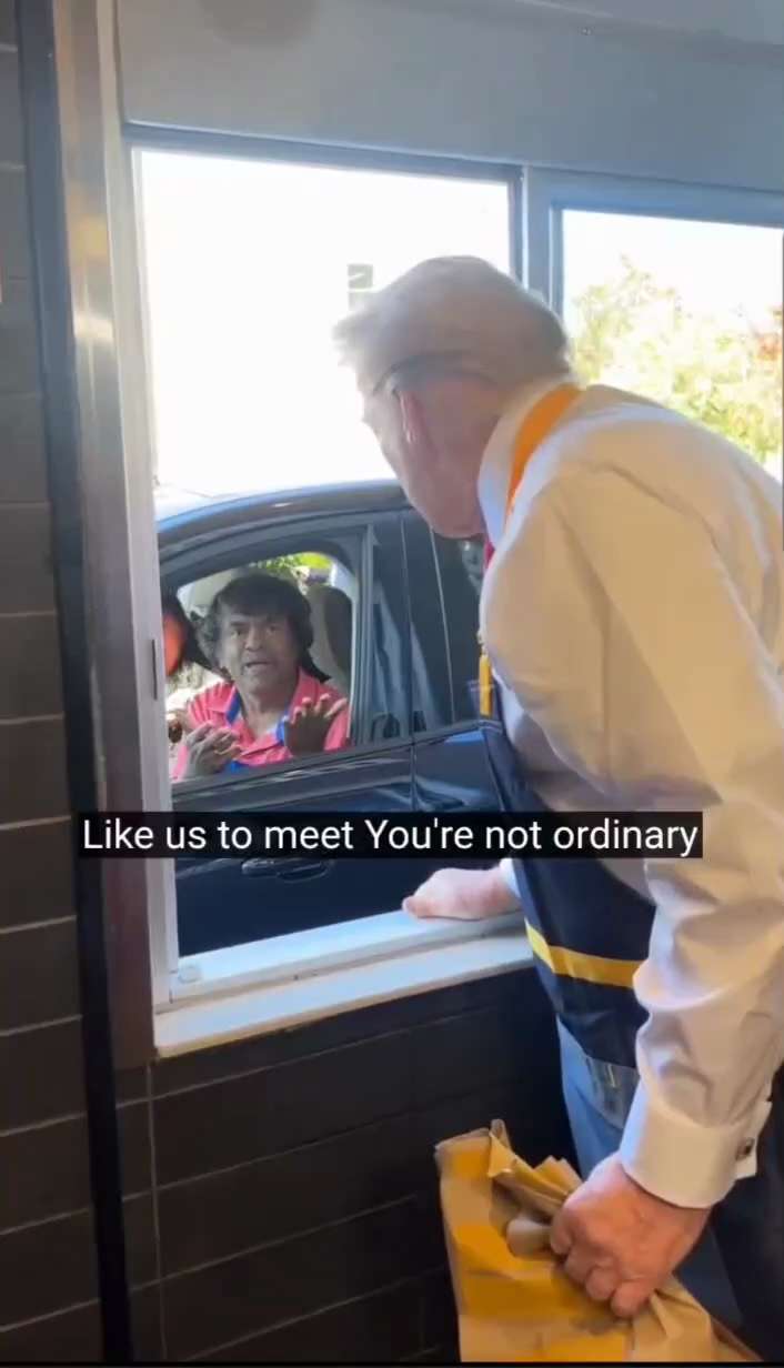 WiseEnough on GETTR : Two McDonald’s customers come up to the drive up window to see President Trump greet them, and then drop this absolutely amazing line...