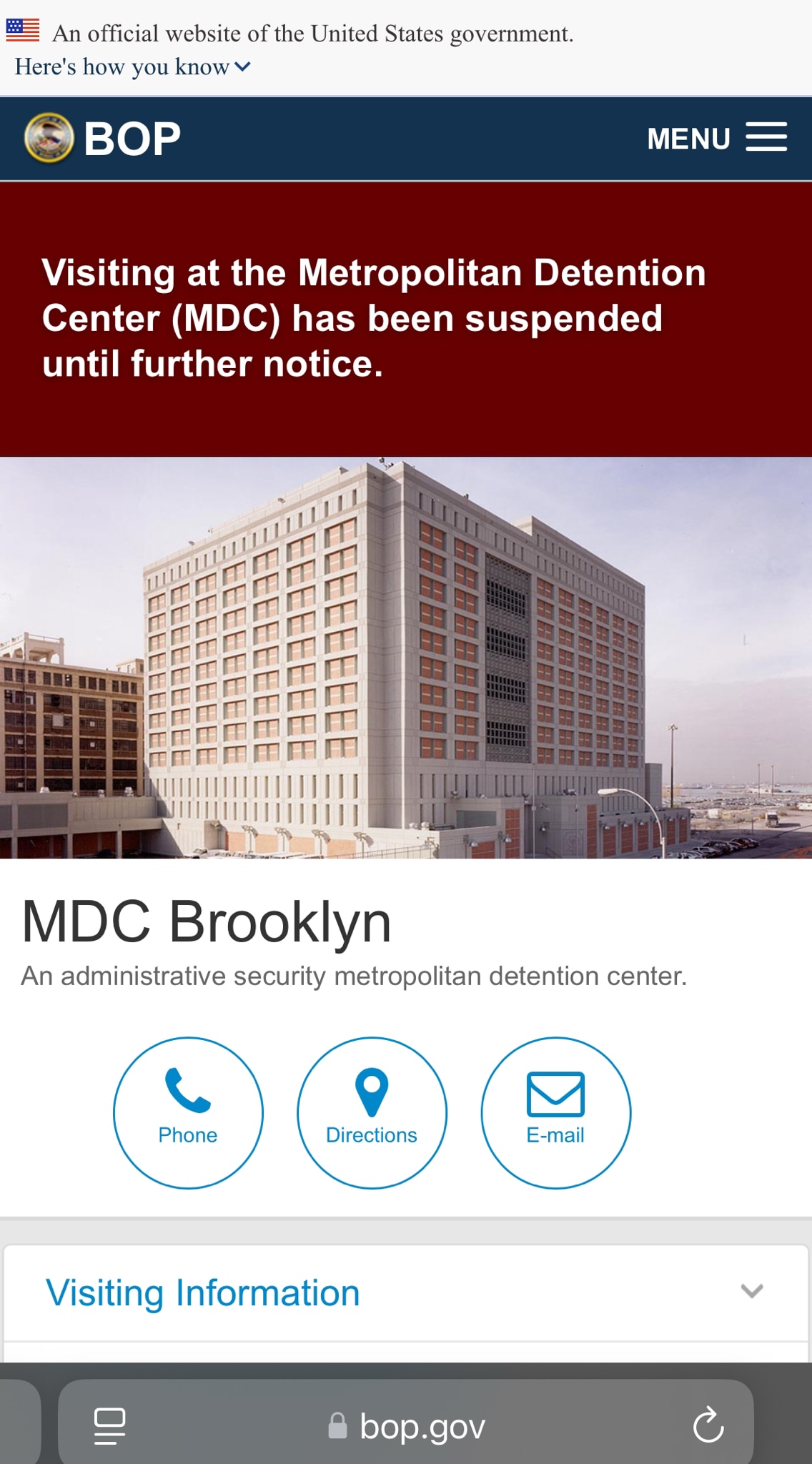 战友们好！今天的探视被MDC取消。从新闻和律师那里得知的信息是MDC这周正在接受有关部门的检查。爸爸可以和律师正常开会，只是电话开始几天没办法打，直到今天傍晚才打出来了电话。他一切很好，前几天停过水但...