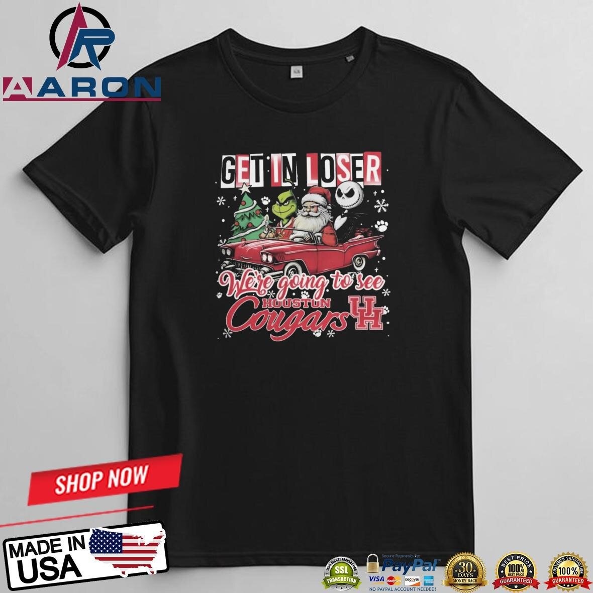 Santa x Grinch x Jack Skellington Get In Loser We’re Going To See Houston Cougars Christmas T-Shirts...