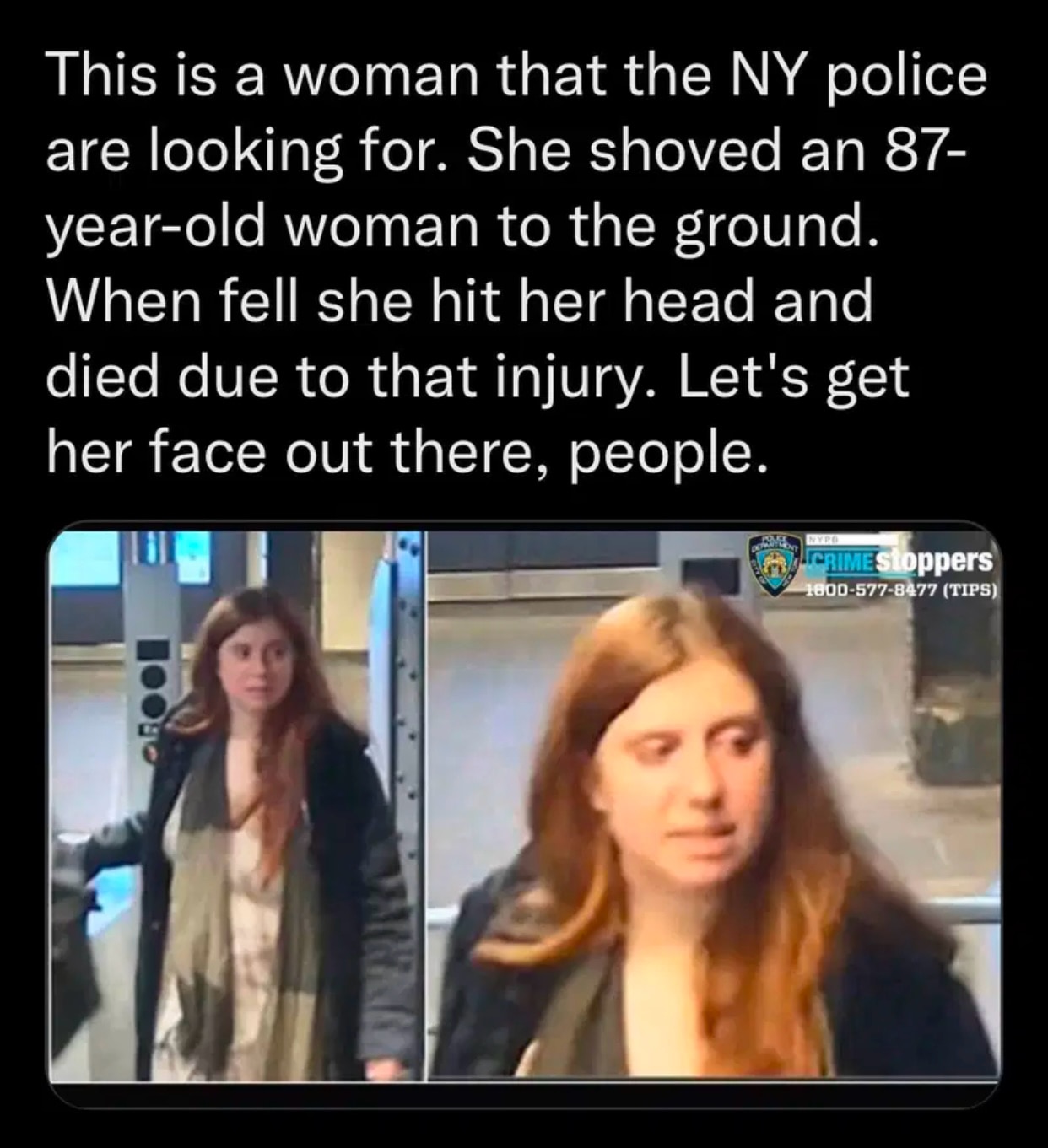 ANYONE KNOW HER?  CALL NEW YORK STATE POLICE OR NEW YORK CITY POLICE  

