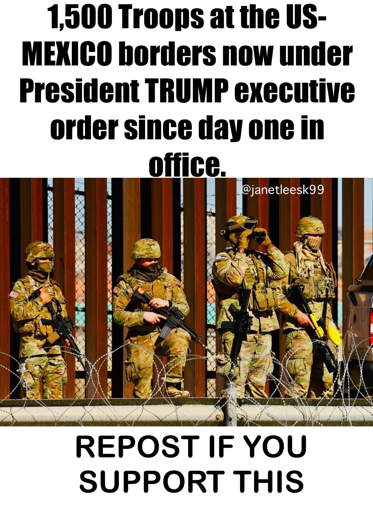 💥BOOMM 💥

TRUMP just signed an Executive Order protecting our borders ‼️Pentagon sending 1,500 Troops to the US-MEXICO borders now under President TRUMP executive order since day one in office.

📮REPOST IF YOU SUPPORT THIS 👊🏻
#patriotdrive

LINK 🔗 below 👇 
https://www.youtube.com/live/fB1z6Rz7iLw?si=OXmOyOI2zy4ISec4

🇺🇸❤️🤍💙
#jrides1 #jrides