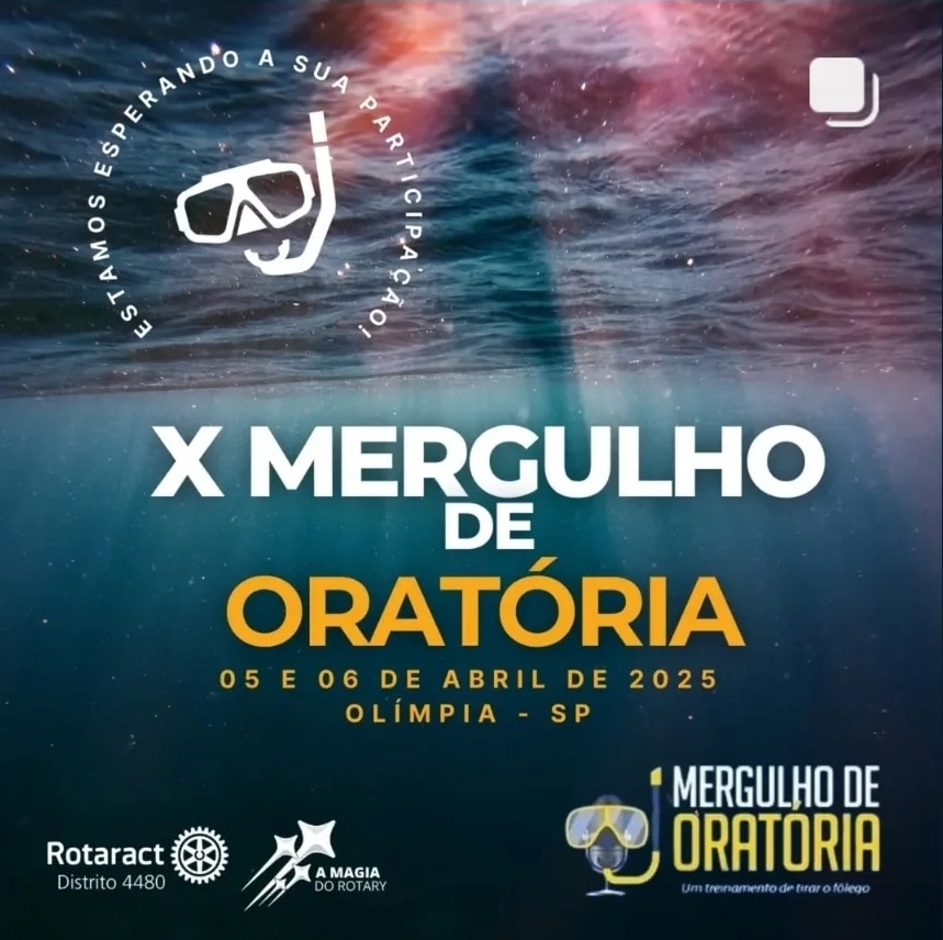 Texto do Rotaract 4480:

As inscrições para o 10º Mergulho de Oratória já estão abertas!

Nos dias 0...