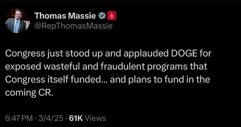 Need to Agree NOT to Fund What DOGE Unearths —Now Exactly What are the ‘DOGE Unearths’
https://x.com/repthomasmassie/status/1897116852482138603?s=46&t=0m