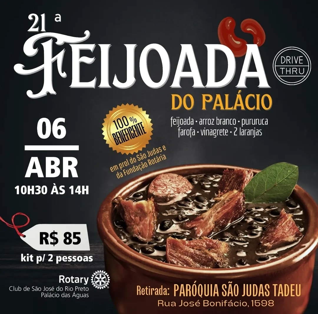 Vem aí a 21° Edição do Kit Feijoada do Rotary São José do Rio Preto - Palácio das Águas.

Totalmente...
