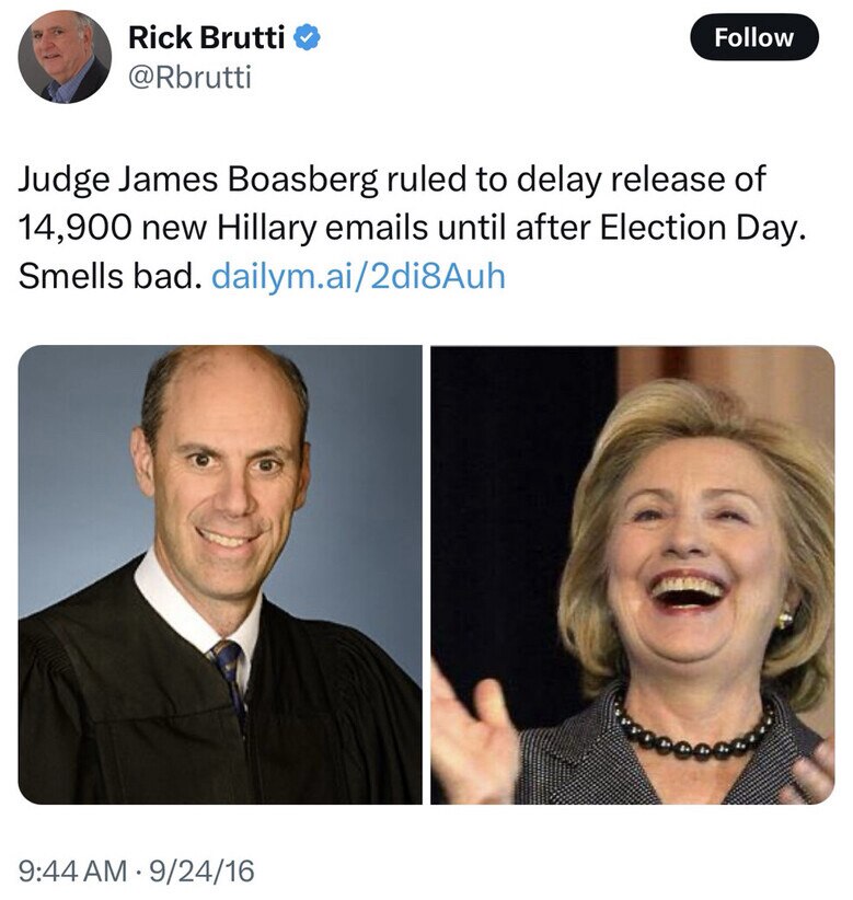 🚨Well, well, well would you look at that

Judge Boasberg ruled in favor of Hillary Clinton in 2016 ...