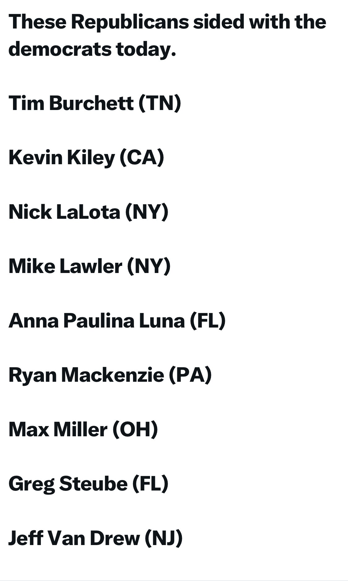 These Republicans sided with the Democrats to 

