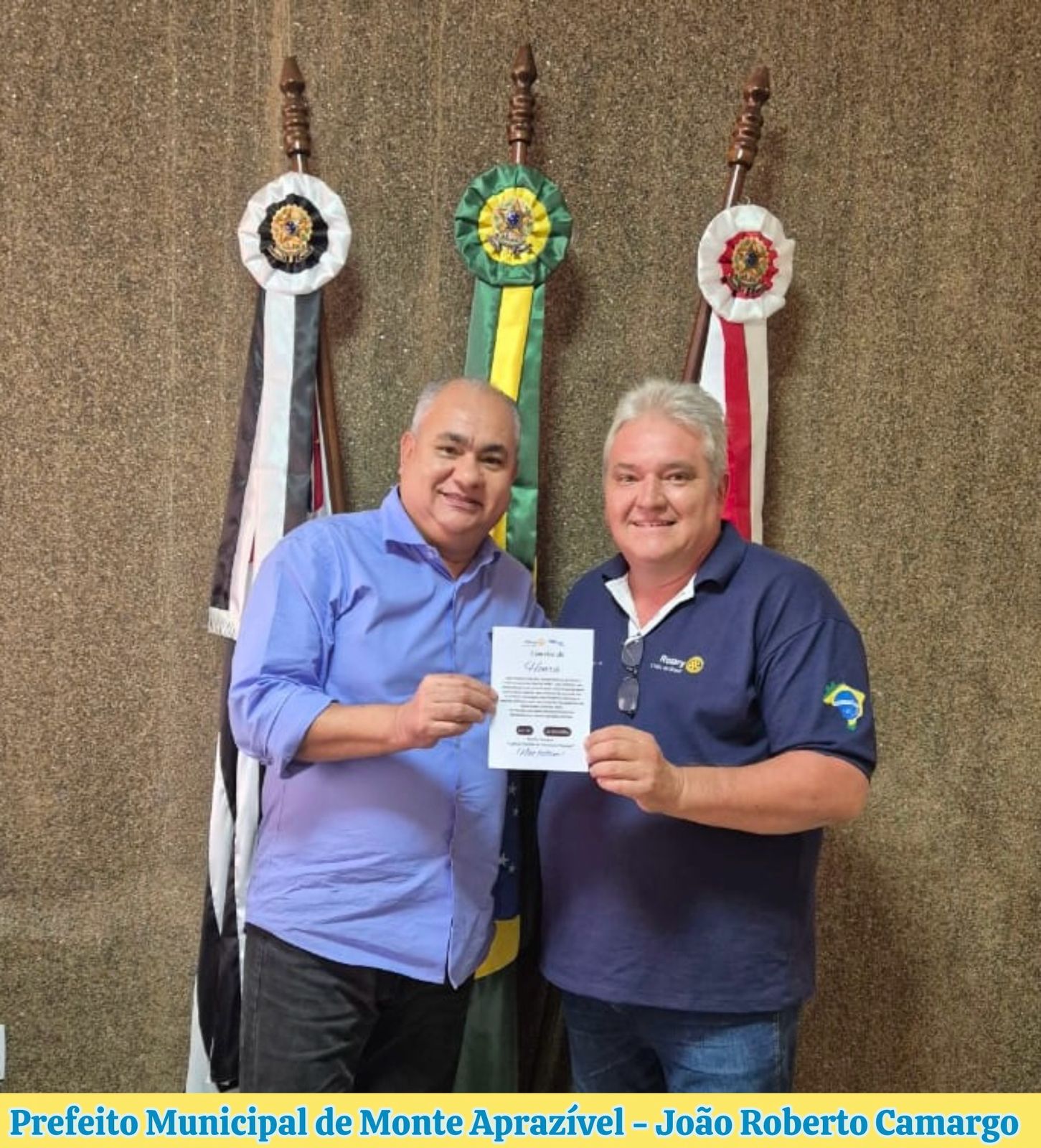 Prefeitura e Câmara Municipal de MONTE  APRAZÍVEL recebem visita do Gov. Eleito do Rotary Internacio...