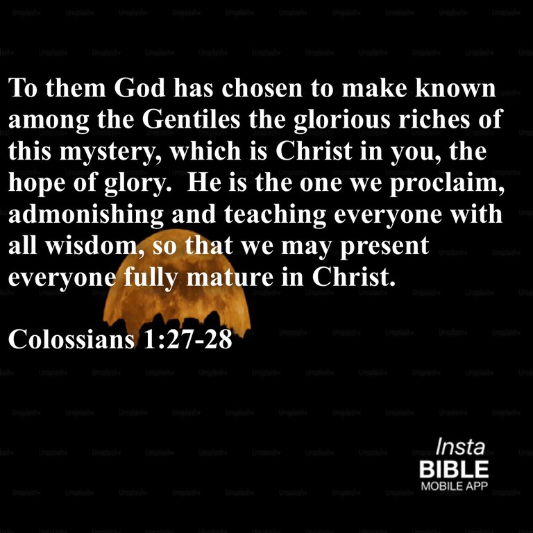 Colossians 1:27-28… Download APP: https://itunes.apple.com/us/app/insta-bible/id763908534?mt=8 … #God #chosen #known #Gentiles #glorious #riches #mystery #