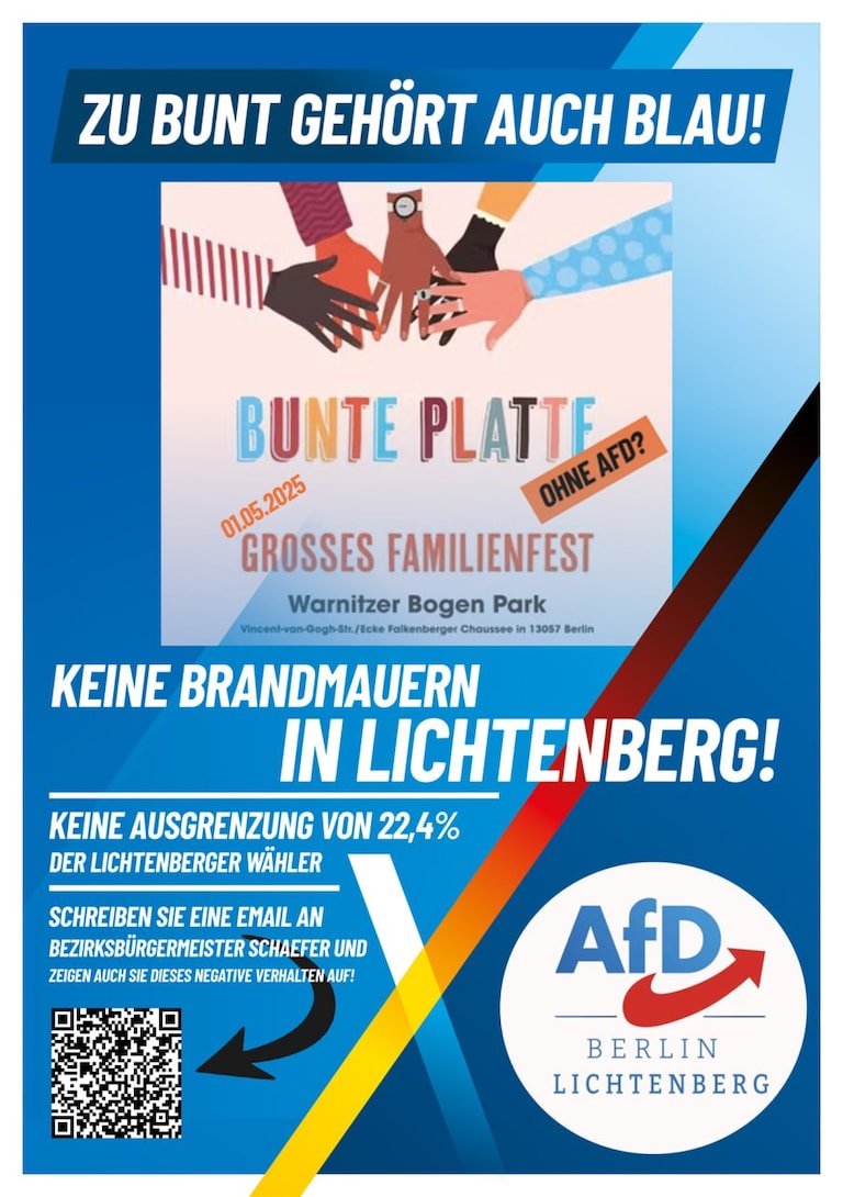 Die Entscheidung des Bezirksbürgermeisters Schaefer, der AfD die Teilnahme am Bürgerfest „Bunte Platte“ zu verwehren, wirft aus demokratischer #Perspektive