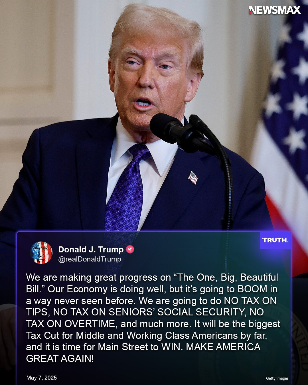 President Trump took to Truth Social on Wednesday and said progress is being made on “The One, Big, ...