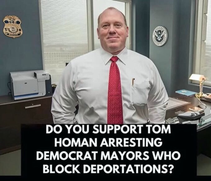 I support Homan arresting every mayor who attempts to undermine our deportation laws with no excepti...