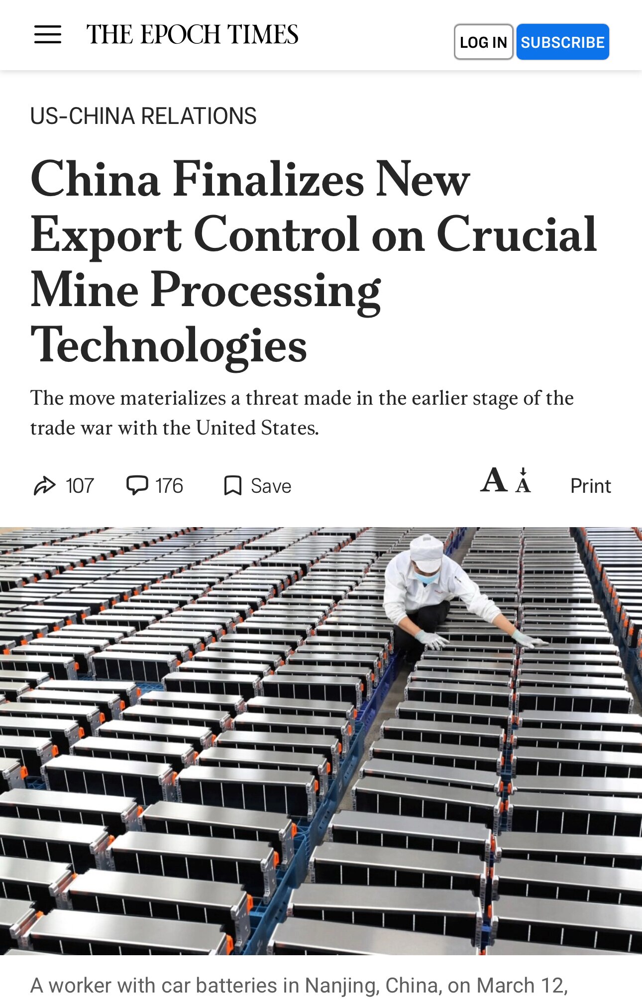 “China has finalized new export controls on technologies crucial to making batteries and processing ...