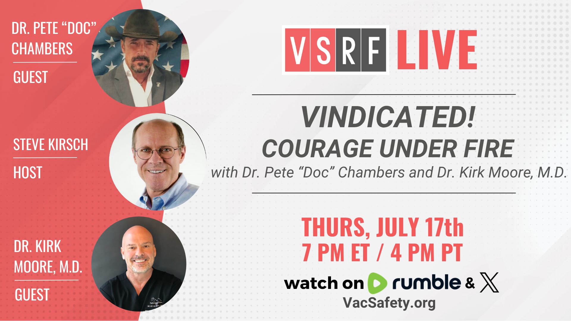 🚨 TONIGHT! on #VSRFLive: Dr. Pete "Doc" Chambers & Dr. Kirk Moore, M.D. join us for a powerful conv...