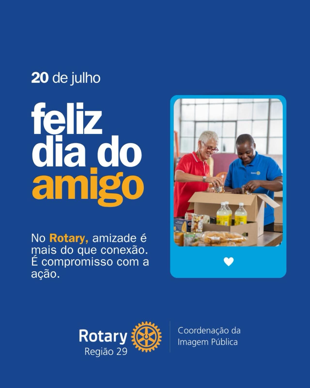 No Rotary, a amizade é o que nos conecta. O servir é o que nos move.

Neste Dia do Amigo, celebramos...