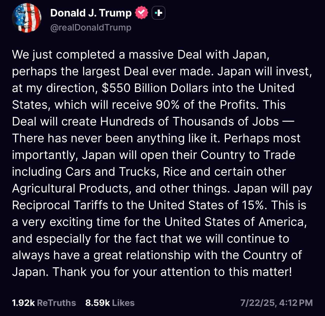 President Trump Reaches Deal with Japan 