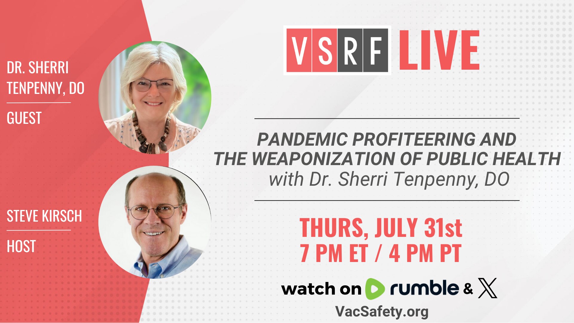 🚨 LIVE TONIGHT at 7 PM ET
We are honored to welcome the fearless warrior, Dr. Sherri Tenpenny, DO, ...