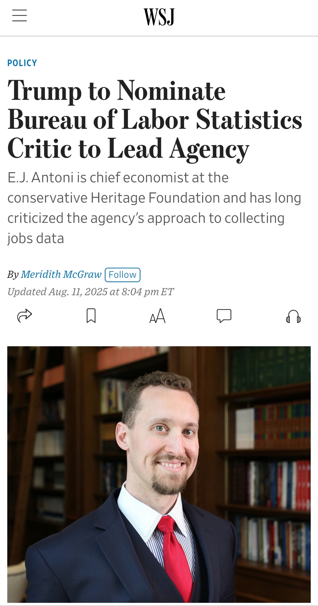 Antoni called for the removal of McEntarfer as head of BLS on Bannon’s podcast following the release...