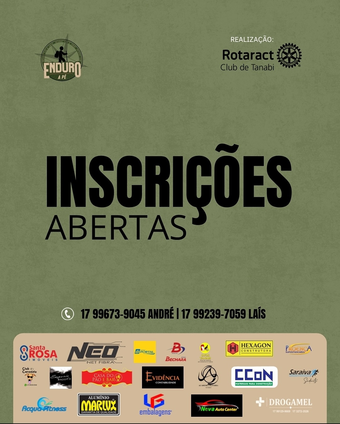 Texto do Enduro A Pé do Rotaract Club de Tanabi

O Enduro a Pé 2025 VEM AÍ com tudo!

Um dia de aven...