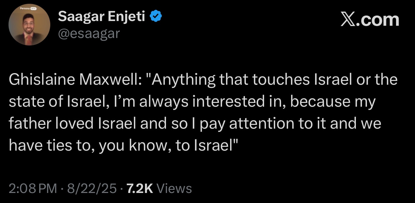 Does being an operative for The Mossad qualify as ‘ties to, you know, to Israel’ 

https://x.com/esa...
