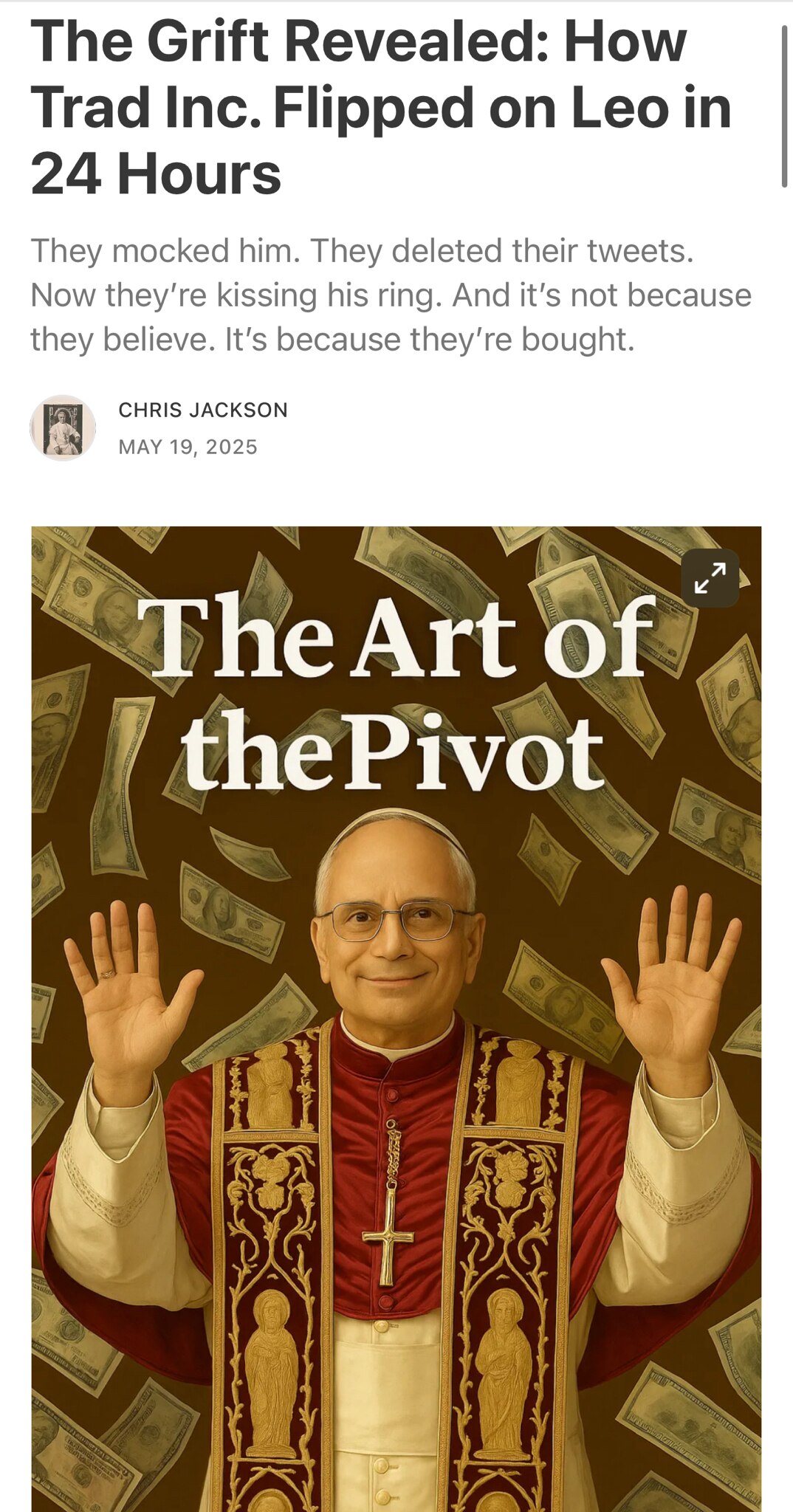 “Steve Bannon was blunt about it. In post-conclave interviews, he accused Francis of rigging the ele...