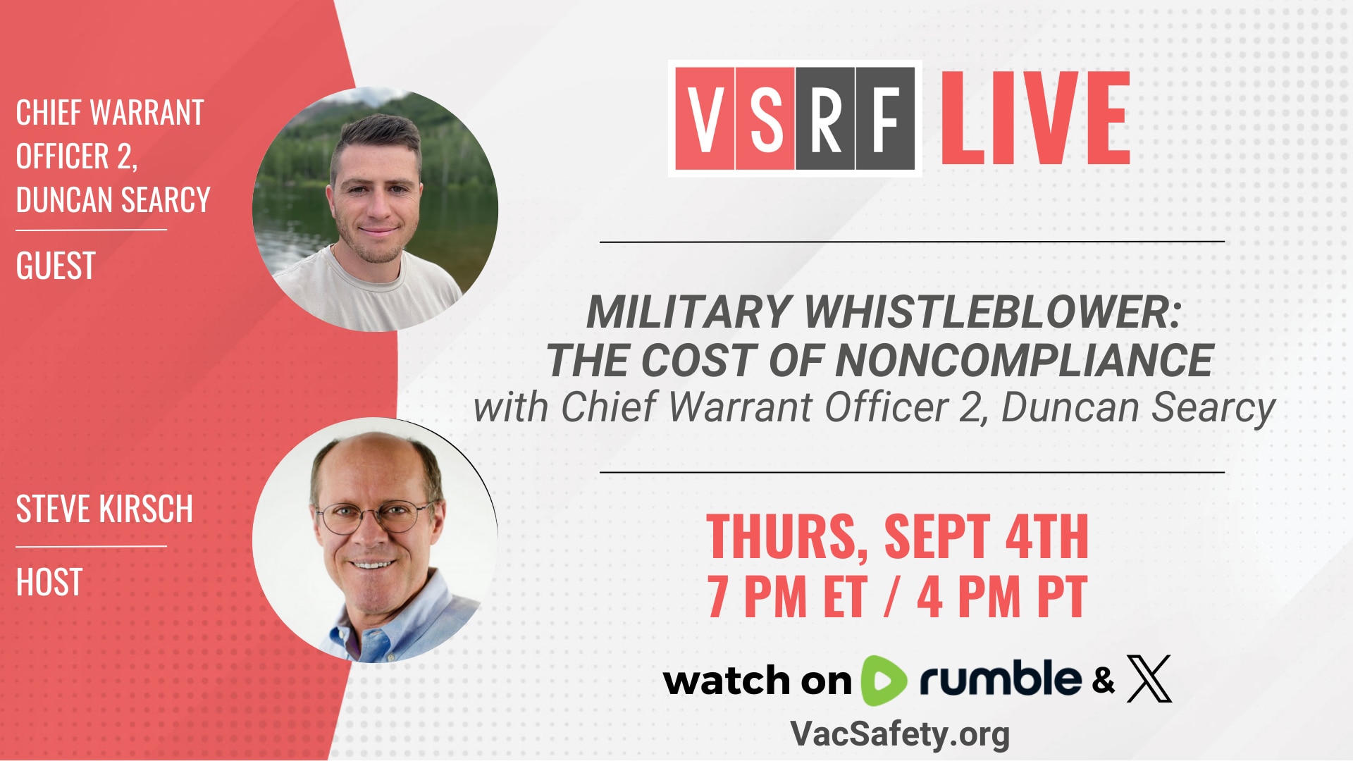 🚨 TONIGHT on #VSRFLive: Chief Warrant Officer 2 Duncan J. Searcy  

Army Apache pilot & whistleblow...