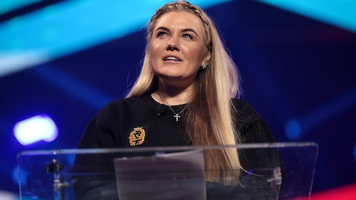 ERIKA KIRK  ADDRESSES THE PUBLIC LIVE