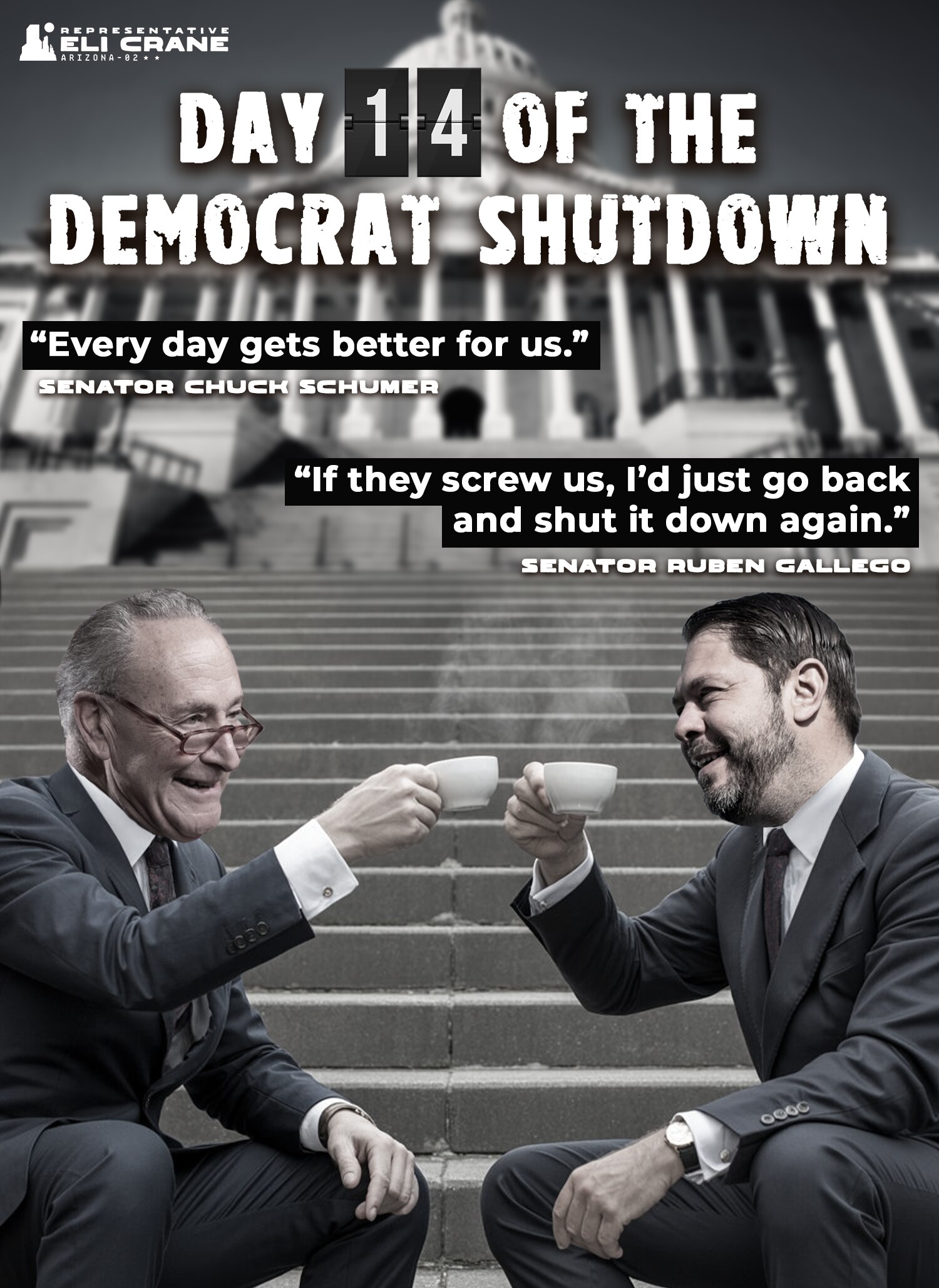 Senator Schumer feels better about this shutdown every day, and Senator Gallego is already plotting ...