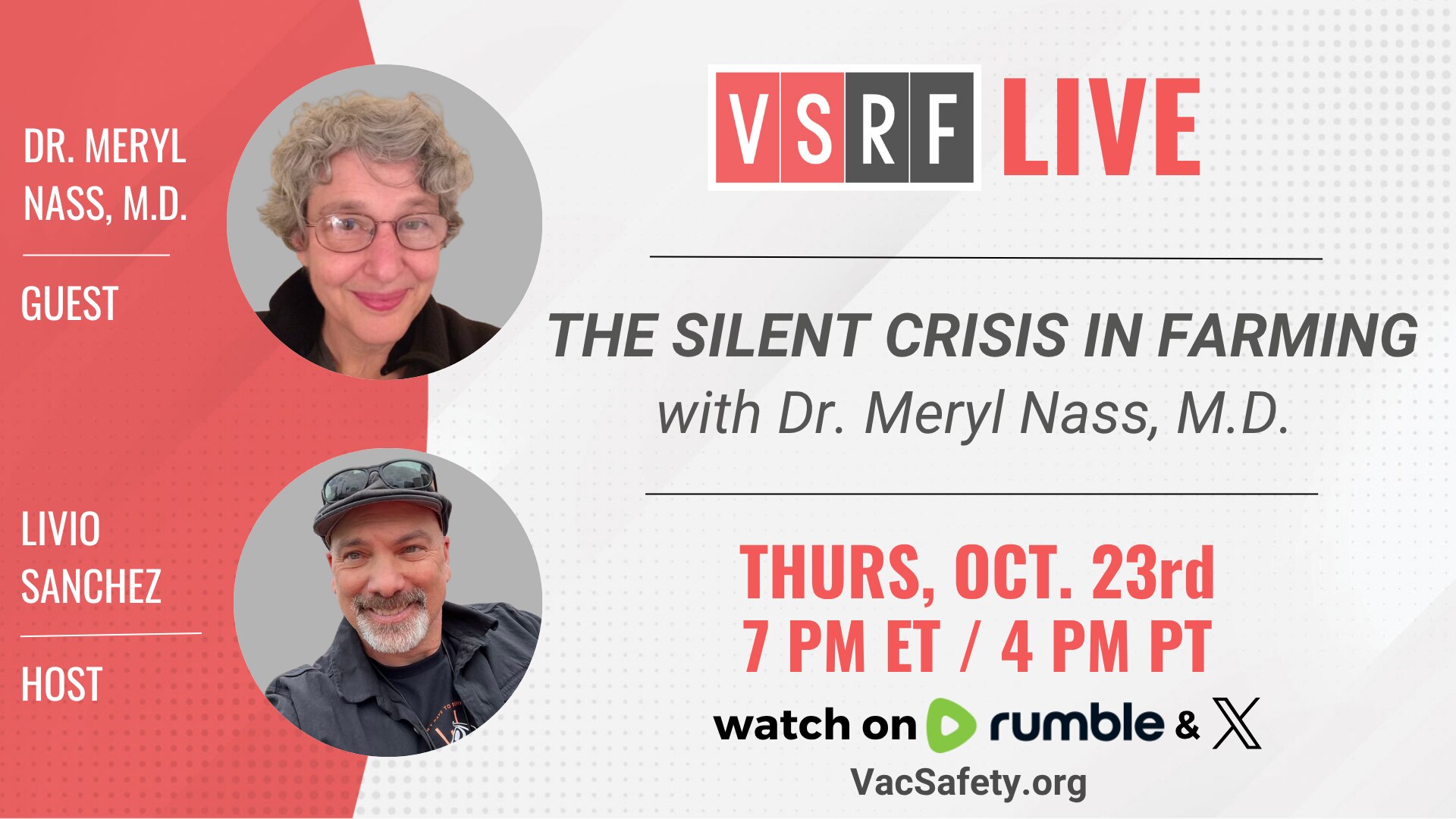 🔥 TONIGHT: Dr. Meryl Nass joins #VSRFLive to expose the farming crisis and why food freedom = human...