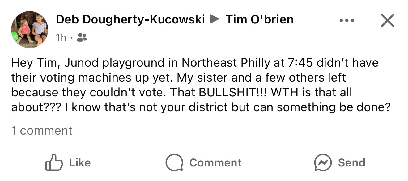 Reports of machines being down in Northeast Philadelphia. 

By the way, this is a Republican area of...