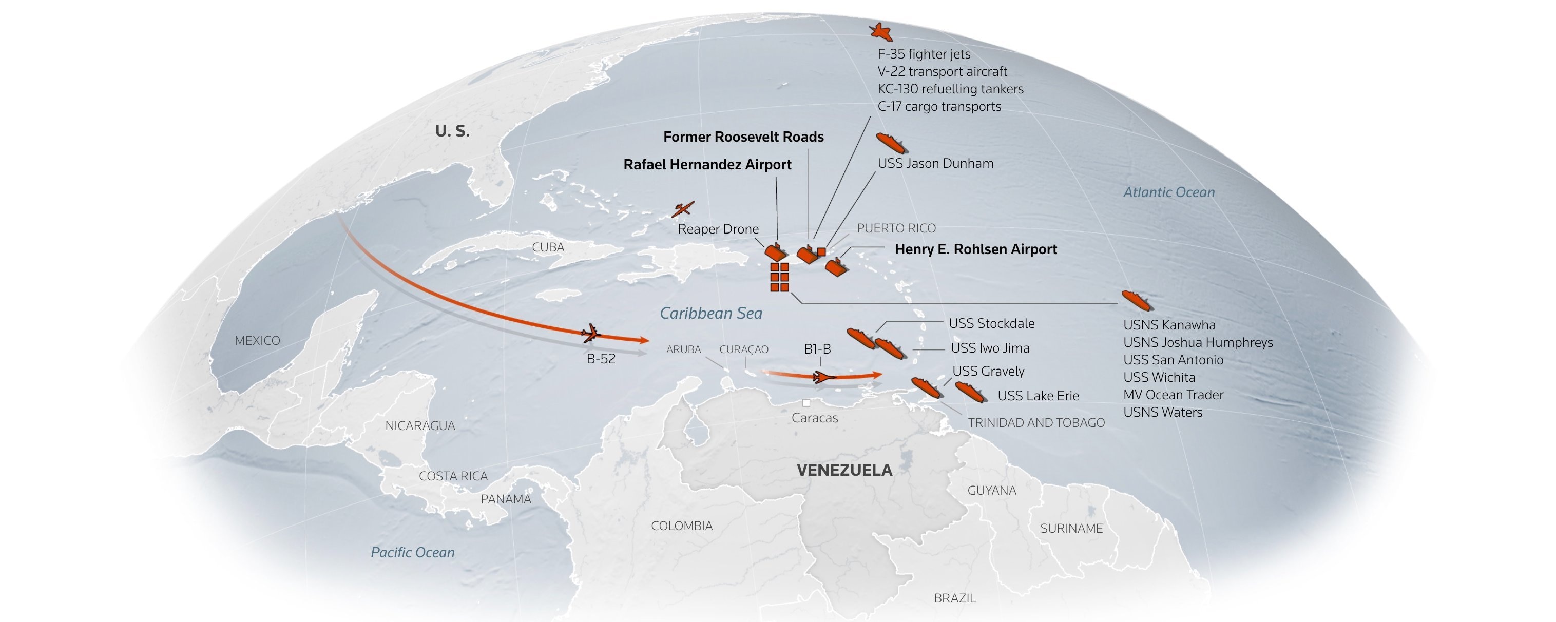 【美国之声--马杜罗政权崩溃时间线】2025年12月11日X上的@amuse：  

美军部署在加勒比海的海军资产（如巡逻舰、监视飞机）定位于委内瑞拉石油出口关键路线，适合封锁大型油轮，而非仅拦截小型...