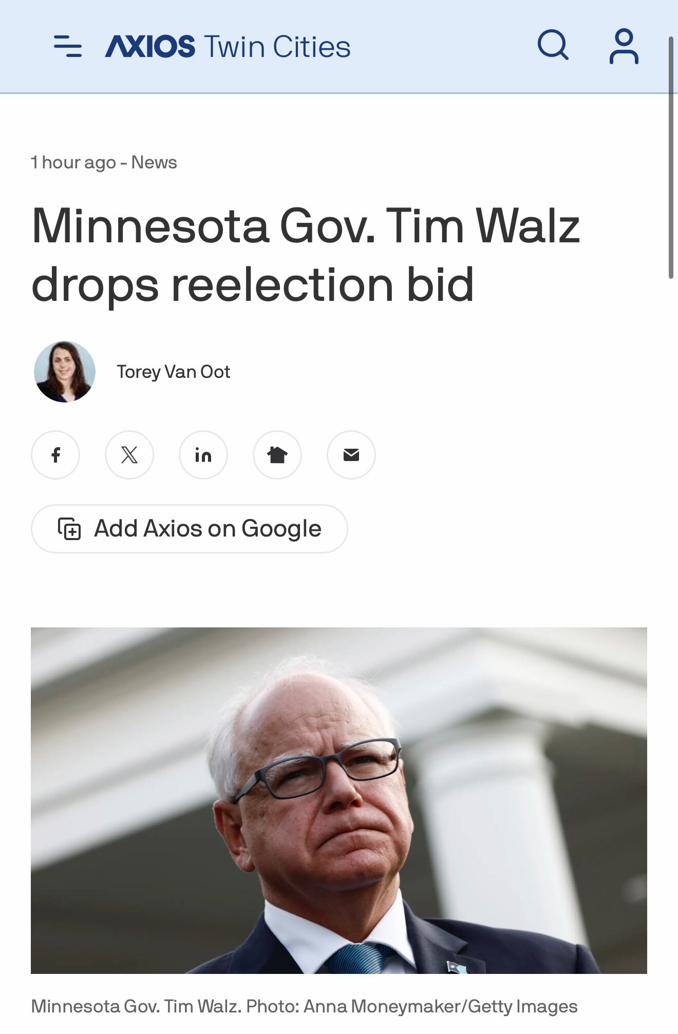 “Walz, the 2024 Democratic vice presidential nominee, announced in September that he would run for a...